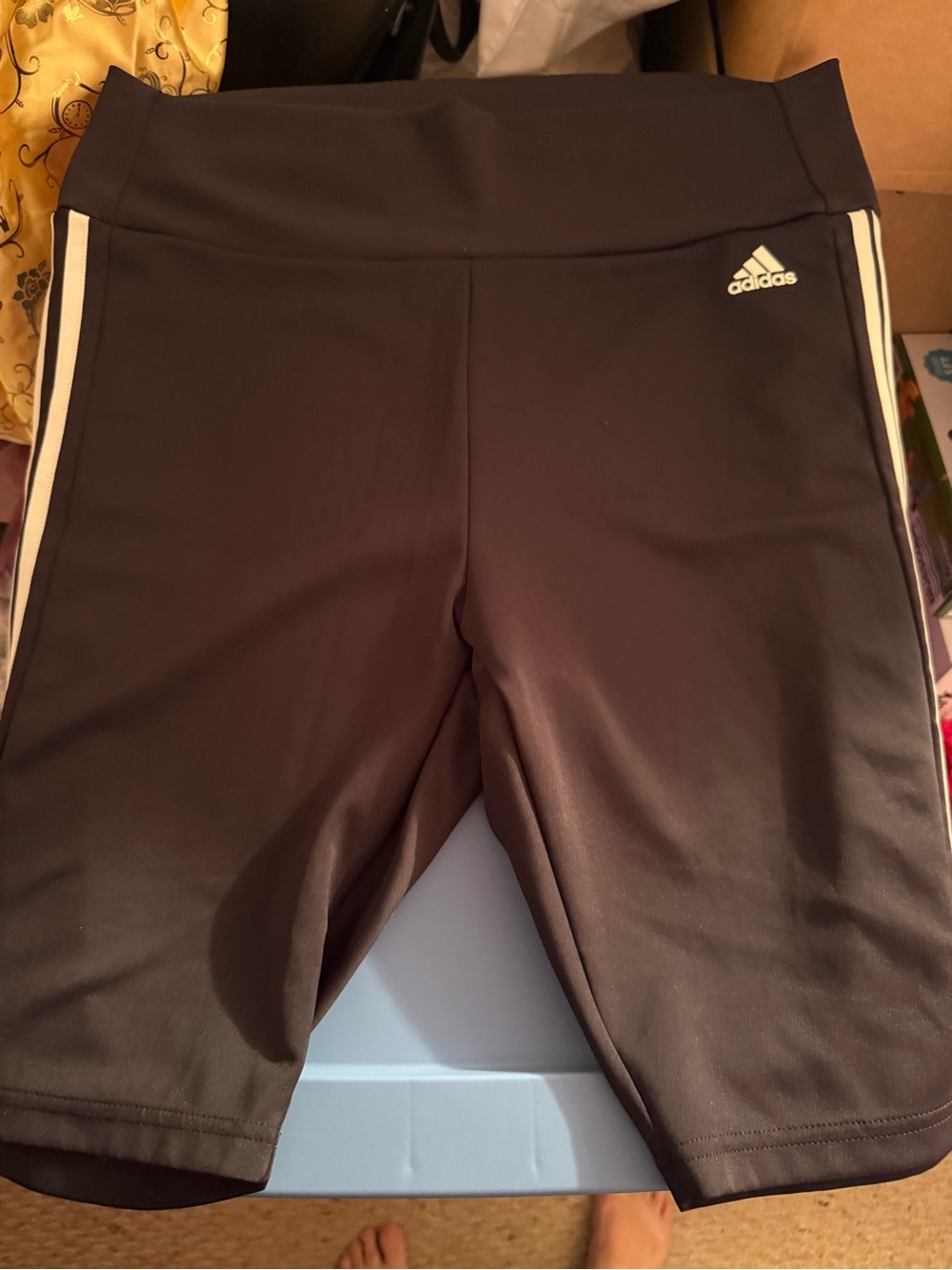 adidas Black Girls' Bike Shorts with White Side Stripes